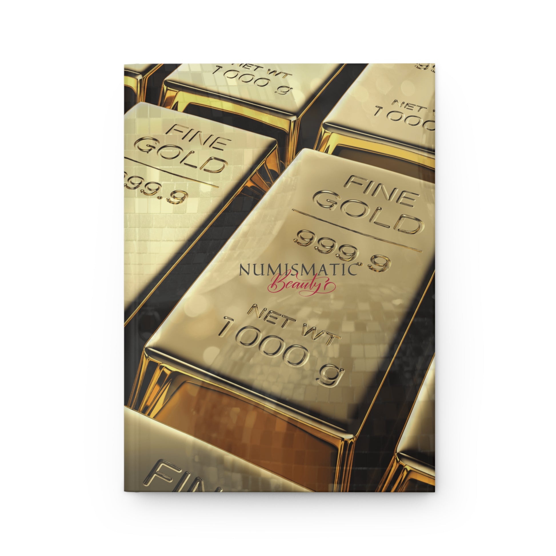 Gold Bar Journal by Numismatic Beauty, featuring a close-up of gold bar design on a matte hardcover, ideal for precious metal enthusiasts and investors.